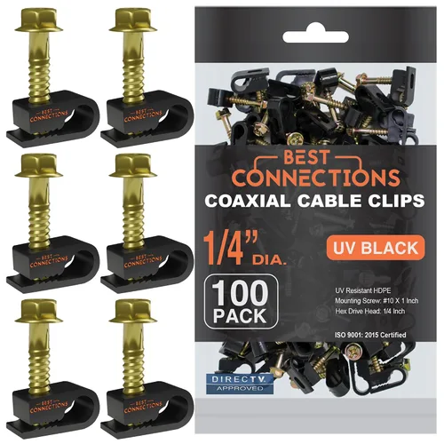 Vista 10 de BEST CONNECTIONS Clips coaxiales para cable con tornillo preinsertado (paquete de 1000) - Abrazaderas de montaje de cable único negro para cable