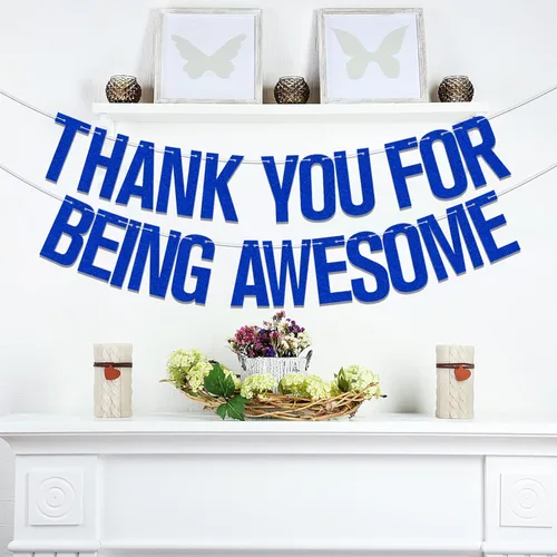 Vista 7 de Cartel de agradecimiento por ser impresionante con purpurina azul, pancarta con texto en inglés "We Will Miss You", cumpleaños, para jubilación