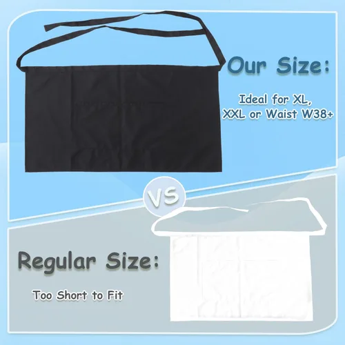 Vista 2 de King Mills Delantales unisex de cintura/media para servidor de bistró con bolsillos. Delantal talla grande XL XXL o cintura W40+, extra grande