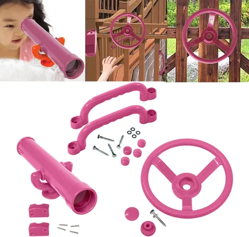 Vista 5 de Equipo de patio conjunto rosa para escalada marco Jungle Gym Tree House