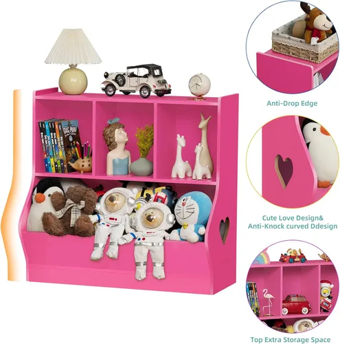 Vista 5 de Lerliuo Organizador de almacenamiento de juguetes para niños, estantería y estantería pequeña para niños, armario de almacenamiento de juguetes de 4