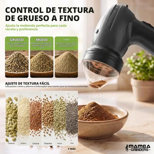 Vista 4 de Mamba Lite - Molinillo eléctrico de especias, molinillo de cocina recargable USB-C para hierbas culinarias secas y condimentos, color negro