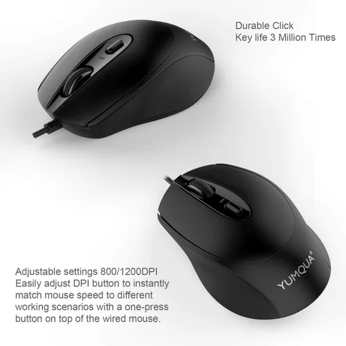 Vista 3 de YUMQUA G222 - Mouse silencioso para computadora, paquete de 2 ratones USB ópticos con cable, 800/1200 DPI, hogar y oficina, computadora