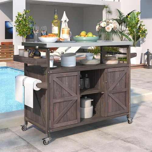 Vista 20 de Delicate Rolling Kitchen Island Cart with Rubber Wood Drop-Leaf Countertop and Lockable Rollers,Storage Cabinet and 2 Drawers,Sliding Barn Door