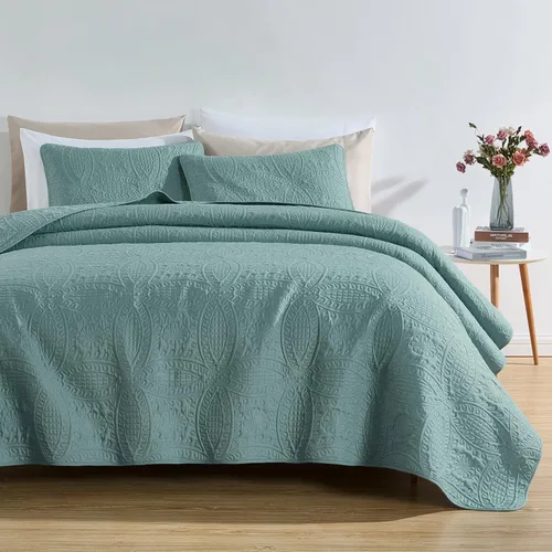 Vista 13 de Chezmoi Collection Austin - Juego de colcha tamaño matrimonial/doble, colcha de microfibra ligera acolchada Pinsonic de 3 piezas, color azul grisáceo
