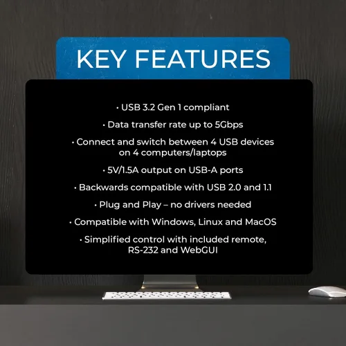 Vista 7 de OREI Interruptor de matriz USB 4x4 - USB 3.2, control remoto IR, RS-232, WebGUI, periférico USB Matrix, KVM Switch 4 Monitors 4 Computers – 5Gbps
