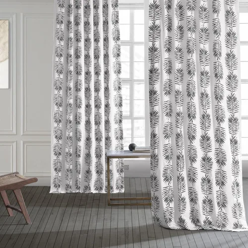 Vista 2 de HPD Half Price Drapes Cortinas florales de algodón de lujo con estampado de 84 pulgadas de largo (1 panel), modernas cortinas de oscurecimiento
