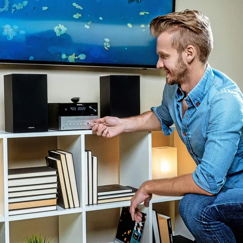 Vista 4 de Philips Sistema estéreo Bluetooth para el hogar con reproductor de CD para el hogar, transmisión inalámbrica, MP3, USB, entrada de audio, radio FM