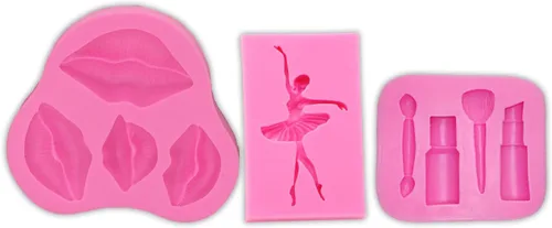 Vista 2 de 3pc chica bailarina, herramientas de maquillaje, labios boca silicona chocolate molde pastel decoración herramientas Fondant Sugarcraft moldes