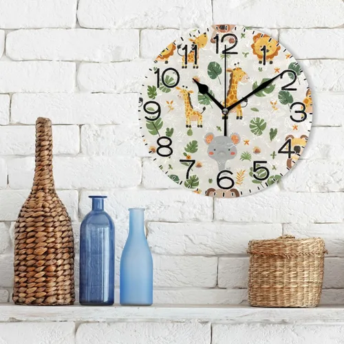 Vista 3 de Reloj de pared con diseño de animales de safari, funciona con pilas, silencioso, de cuarzo, analógico, rústico, rústico, redondo, decoración retro