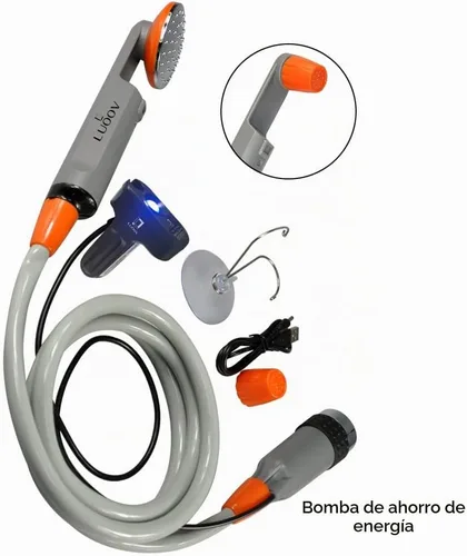 Vista 3 de Ducha portátil para campamento, bomba de ducha compacta con batería recargable USB, cabezal de ducha de mano al aire libre para campamento