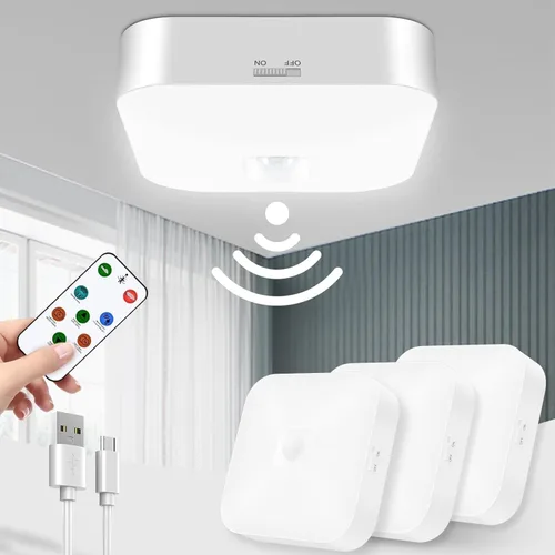Vista 11 de Luz de techo recargable con sensor de movimiento WhitePoplar para interiores con control remoto, luz recargable con sensor de movimiento inalámbrica
