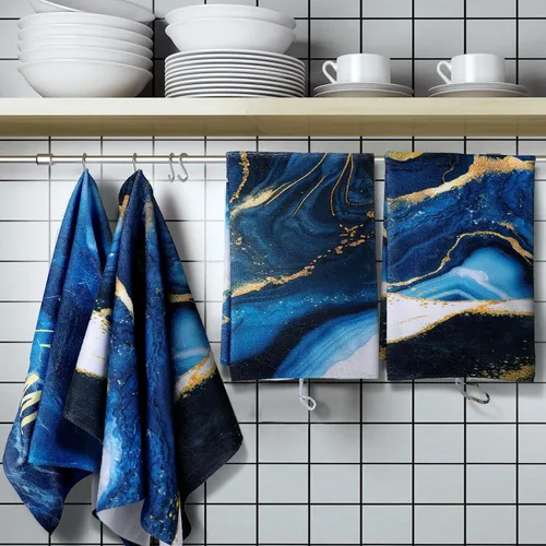 Vista 6 de Bencailor 4 Piezas Toallas de Cocina Decorativas Absorbentes 24 x 16 Pulgadas Toallas de Mano de Té Baño Sirena Mariposa Mármol Regalo para Cocina