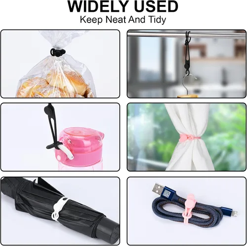Vista 7 de 32 bridas de silicona para cables, organizador de cables de datos, correas de cables de silicona, reutilizables, organizadores de cables elásticos