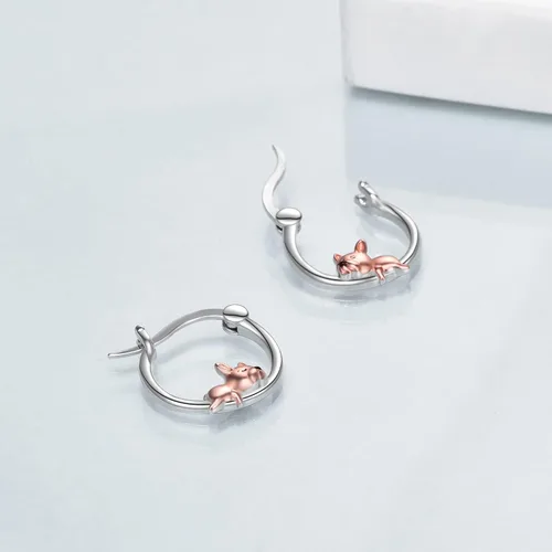 Vista 4 de VONALA Aretes de aro de plata de ley 925 con diseño de bulldog francés, vaca, sirena, zorro, calabaza, regalos para mujeres y niñas