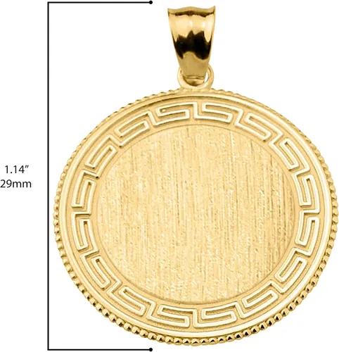 Vista 3 de Colgante de medallón de llave griega grabable de oro amarillo de 10 quilates, Metal