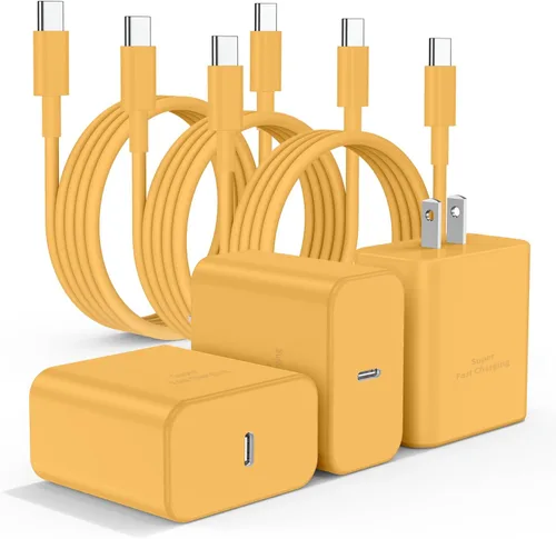 Vista 20 de Paquete de 2 cargadores USB C de 25W para Samsung Galaxy S24 Ultra, bloque de carga rápida súper silenciosa tipo C con cable C a C de 3 pies