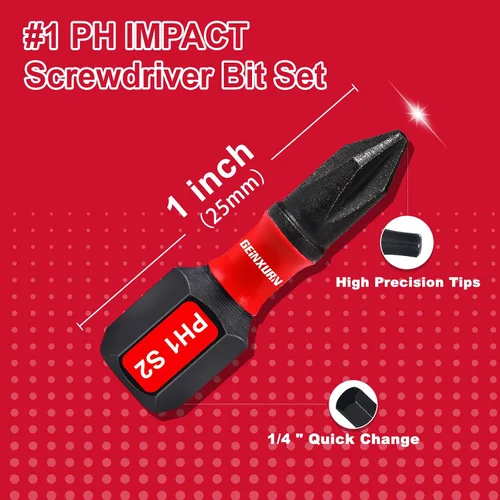 Vista 3 de Geinxurn Impact Tough #1 Phillips 1 pulg. Puntas de destornillador de inserción, juego de 15 piezas al por mayor de brocas de destornillador PH1