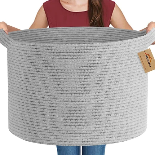 Vista 12 de MEGASKET Cesta grande de manta negra, 22 x 22 x 14 pulgadas, contenedor de cuerda tejida para almacenamiento, caja de almacenamiento de juguetes