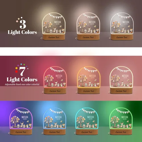 Vista 8 de 7 Geeft - Regalos personalizados para bebés para niños, placa acrílica LED con nombre, luz nocturna, lámpara de animales de la selva de safari