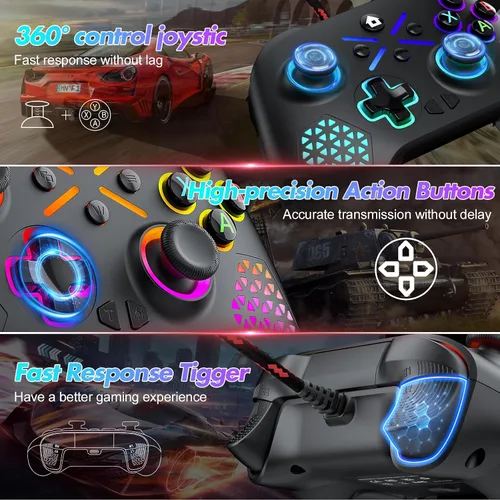 Vista 4 de Need to Upgrade LED Lighting 10ft Wired PC Controller for Xbox One, Xbox Series XS, Xbox One XS, PC Gamepad Support 3.5mm Headset Jack, RGB Light
