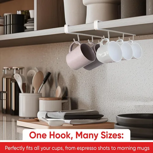 Vista 4 de Better Houseware Soporte para tazas de café, estante para tazas debajo del estante con 6 ganchos, organizador de tazas para armarios de cocina