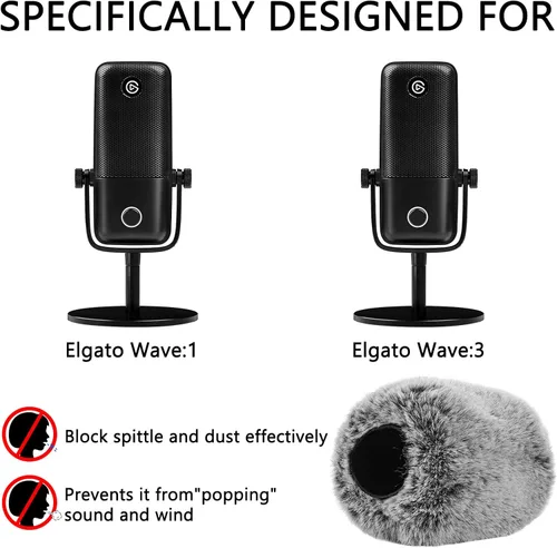 Vista 2 de Geekria For Creators - Parabrisas peludo compatible con Elgato Wave: 1, onda: 3 micrófonos DeadCat Wind Cover Muff, cubierta de pelusa, reducción
