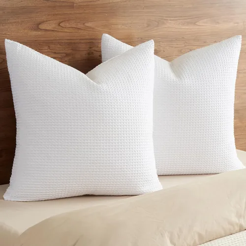 Vista 21 de PHF Funda de almohada 100% algodón con tejido de gofre, 22 x 22 pulgadas, sin relleno, paquete de 2 elegantes fundas de almohada cuadradas