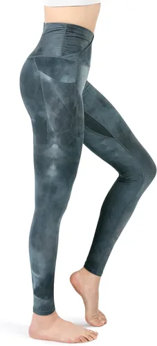 Vista 2 de ODODOS - Leggings de cintura cruzada para mujer, diseño con bolsillo interno, para yoga, deportes, gimnasia o entrenamiento, pantalones deportivos
