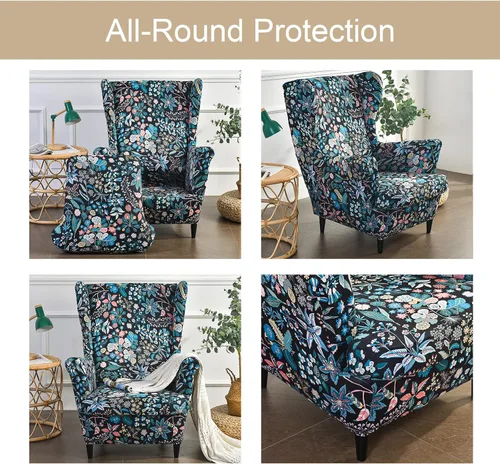 Vista 13 de Eco-Ancheng Funda para silla Wingback, 2 piezas, respaldo de ala, fundas de elastano para sillón con respaldo de ala, fundas para sillón con parte