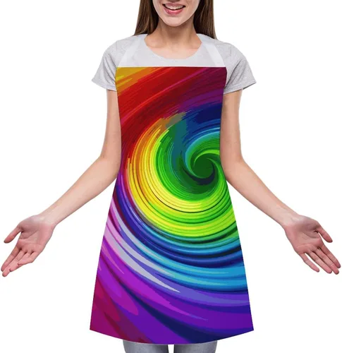 Vista 3 de MUSM Rainbow Spiral Apron，Classic Vintage Funny with Pockets Aprons,Adjustable Bib Waterdrop Resistant for Kitchen Cooking Restaurant BBQ Painting