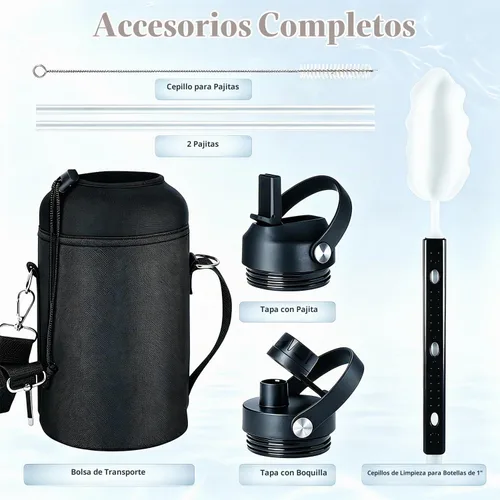 Vista 5 de Botella de agua aislada de acero inoxidable de 64 onzas con tapa de popote Verde militar