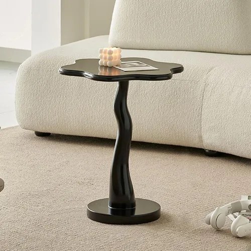 Vista 7 de HM&DX Mesa auxiliar de madera con forma de flor, elegante mesa de centro para sofá pequeño con pedestal redondo, mesa auxiliar moderna