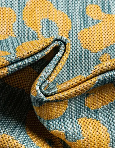Vista 7 de Unique Loom Outdoor Safari Collection - Alfombra de área Leopard (4' 1" redonda, azul amarillo/azul)