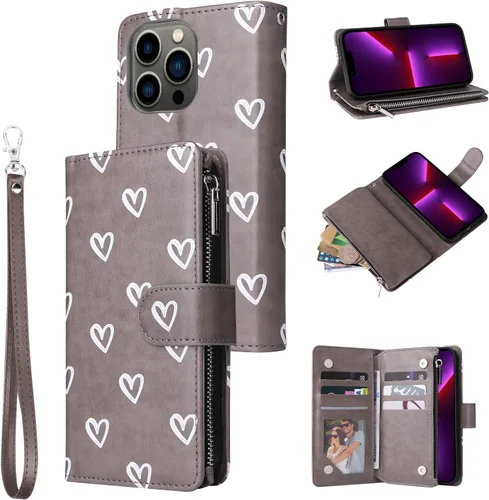 Vista 8 de UEEBAI Funda tipo cartera para iPhone 12/iPhone 12 Pro, funda de cuero PU con cierre magnético Bolso con cremallera Estuche de bolsillo con Negro