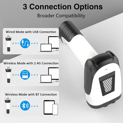 Vista 4 de Escáner de código de barras 2D portátil inalámbrico con soporte 3-en-1 Escáneres de código de barras Bluetooth - Inalámbrico, recargable, escáner
