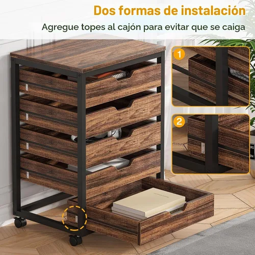 Vista 7 de Tribesigns Archivador de 5 cajones, cajón de almacenamiento móvil de madera Marrón