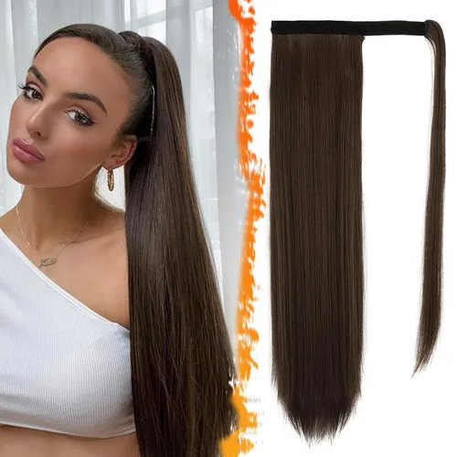 Vista 83 de BARSDAR Extensión de Cola de Caballo Corta y Recta - Extensiones de Cabello de Cola de Caballo con Cordón de 14 Pulgadas en Negro para Mujeres
