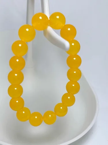 Vista 5 de Pulsera de cornalina de jade de 0.394in con cuentas de piedra de nacimiento de cuentas de equilibrio elástico hecho a mano (amarillo y rojo)