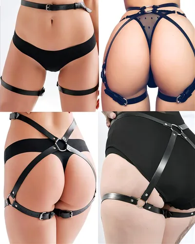 Vista 2 de Cadenas de cuerpo de cuero punk, arnés sexy para el vientre, cinturón gótico, fiesta, rave, muslo, pierna, liguero, accesorios de joyería
