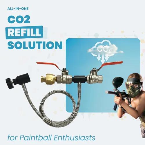 Vista 6 de Estación de recarga de CO2 Paintball de doble válvula con manguera de acero inoxidable de 40 pulgadas + escala digital A01L - Kit de llenado de CO2