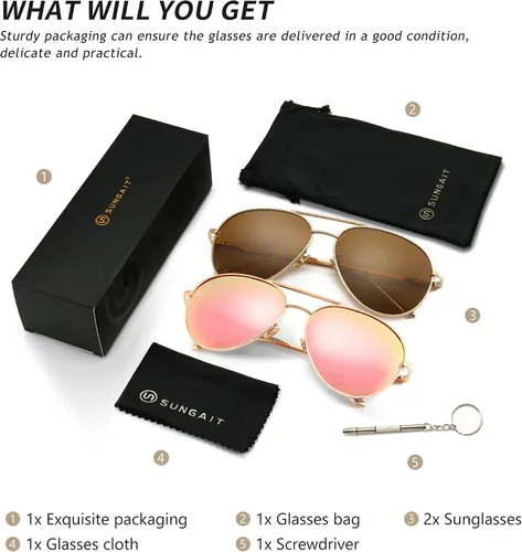Vista 6 de SUNGAIT Women's Lightweight Oversized Aviator Sunglasses - Mirrored Polarized Lens