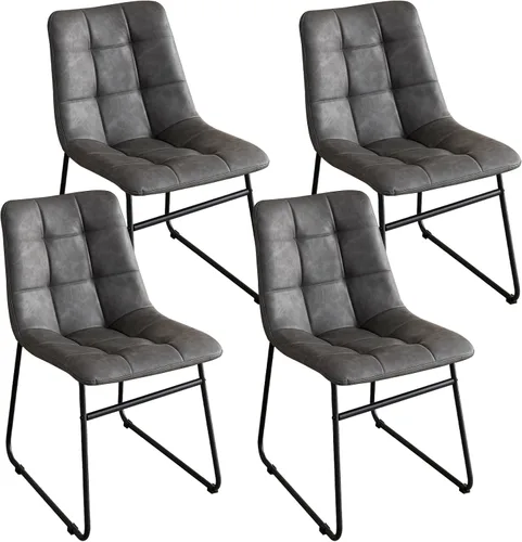 Vista 9 de Juego de 4 sillas de comedor de pana, modernas sillas de cocina tapizadas de tela con patas de metal, almohadillas ajustables, color azul