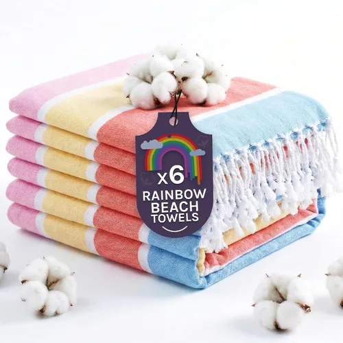 Vista 11 de Arconiz Toalla de playa arcoíris de algodón turco de gran tamaño, 71 x 39 pulgadas, a rayas, multicolor, de secado rápido, sin arena, toalla