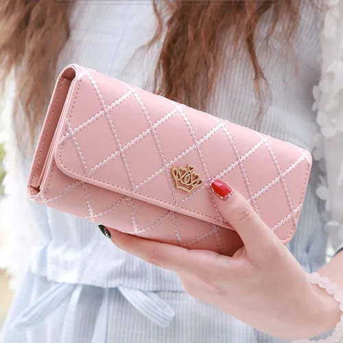 Vista 2 de NEWANIMA Billetera para mujer, para múltiples tarjetas, dos pliegues, de cremallera larga, cartera de mano, Estilo3-Rosa), NA
