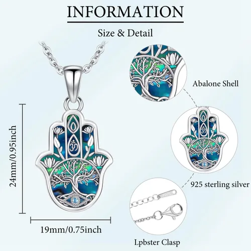 Vista 33 de Aniu Joyería de plata de ley 925 Hamsa de Fátima para mujer con circonita cúbica, viene con caja de regalo negra