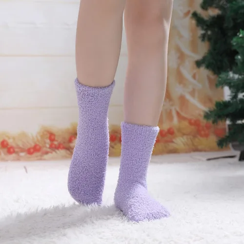 Vista 2 de LINEMIN Calcetines mullidos para mujer, acogedores, esponjosos, cálidos, de microfibra, suaves, para el hogar, para dormir