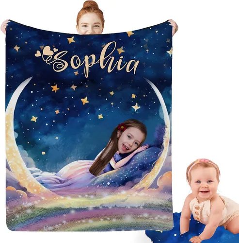 Vista 11 de Artsadd Manta facial personalizada de princesa para niñas, personalizada con cara de niños, manta personalizada para niños, nombre de foto de bebé