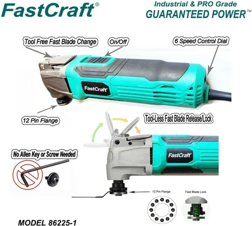 Vista 7 de FastCraft - Multiherramienta + 3 hojas de sierra, modelo 86225-1, nueva herramienta oscilante, motor de potencia pico de 5.0 amperios