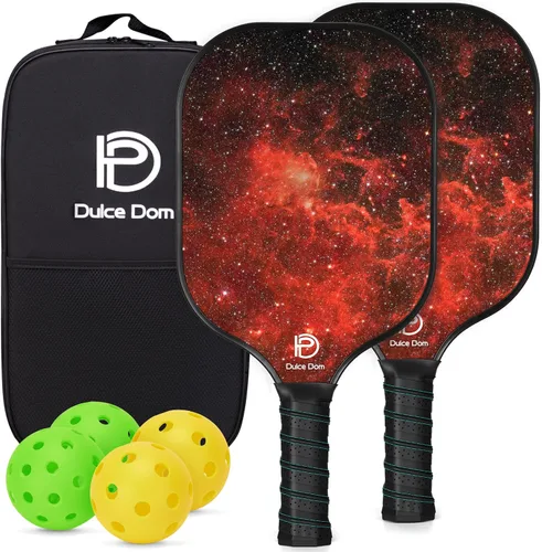 Vista 22 de Dulce DOM Juego de 2/4 palas de pickleball aprobadas por USAPA, 4 bolas de pickleball para interiores y exteriores, raqueta de superficie de fibra
